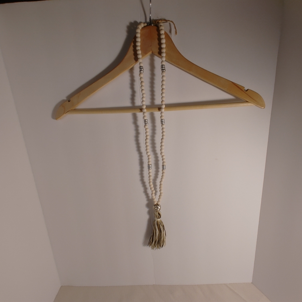 Wooden Necklace with Purple and Gold Tassel Chic Happens